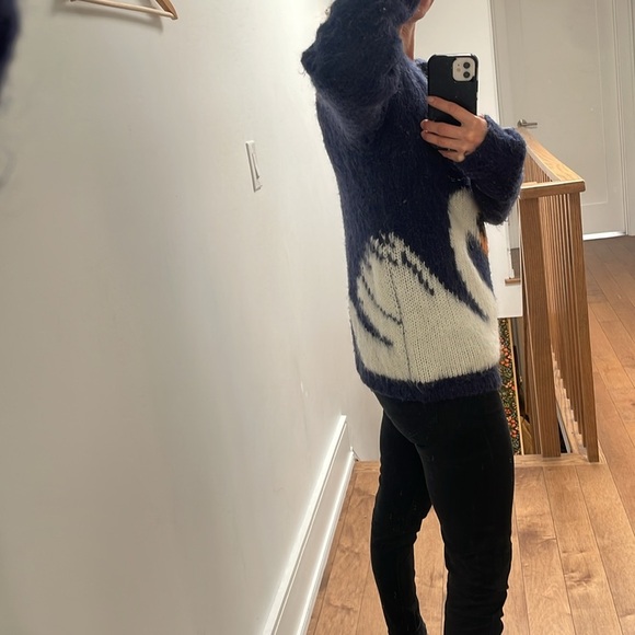 Press wool mohair blend navy blue swan knit sweater round neck size M - Picture 13 of 14